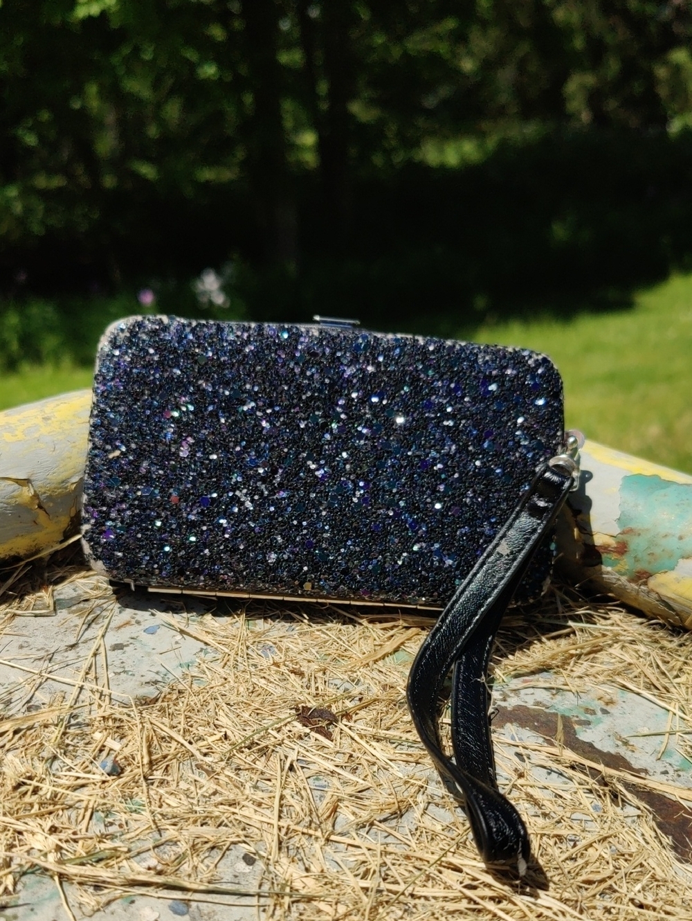 Sparkle Evening Clutch Wristlet - Black Glitter